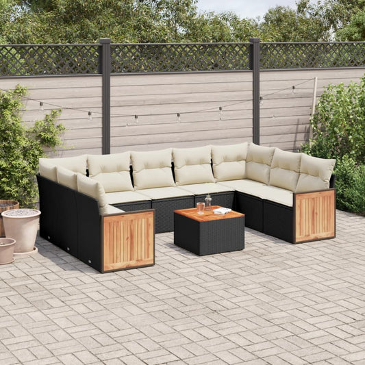 10-tlg. Garten-Sofagarnitur mit Kissen Schwarz Poly Rattan - Pazzar.ch