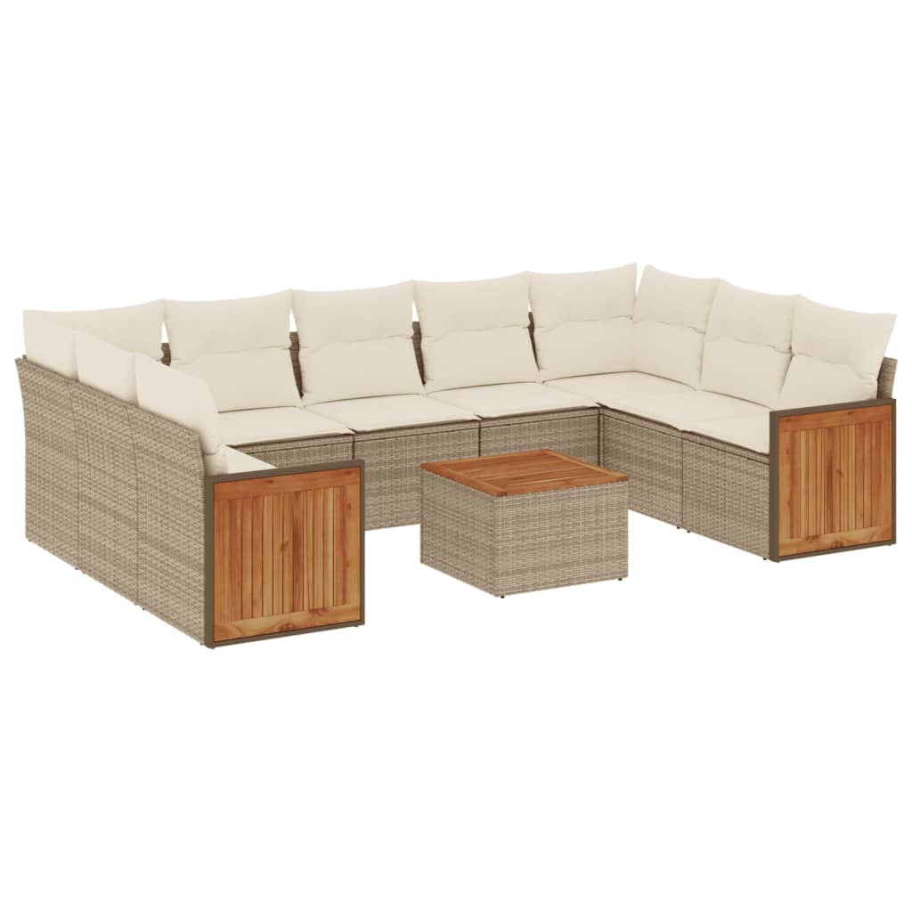 10-tlg. Garten-Sofagarnitur mit Kissen Beige Poly Rattan - Pazzar.ch