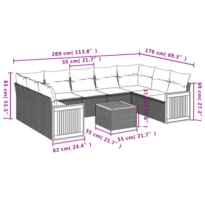 10-tlg. Garten-Sofagarnitur mit Kissen Beige Poly Rattan - Pazzar.ch