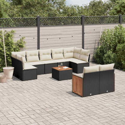 10-tlg. Garten-Sofagarnitur mit Kissen Schwarz Poly Rattan - Pazzar.ch