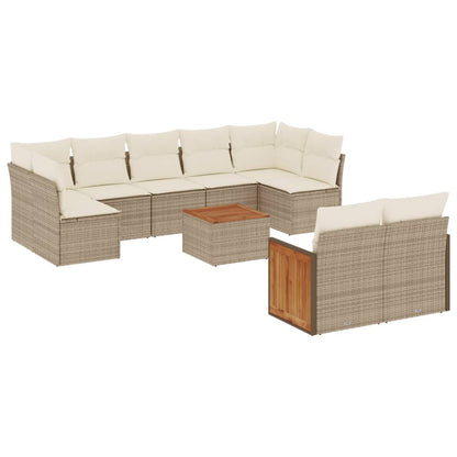 10-tlg. Garten-Sofagarnitur mit Kissen Beige Poly Rattan - Pazzar.ch