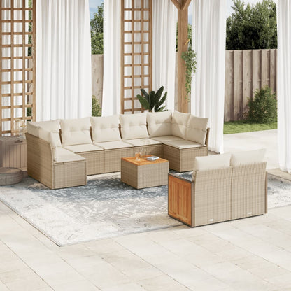 10-tlg. Garten-Sofagarnitur mit Kissen Beige Poly Rattan - Pazzar.ch