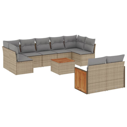 10-tlg. Garten-Sofagarnitur mit Kissen Beige Poly Rattan - Pazzar.ch