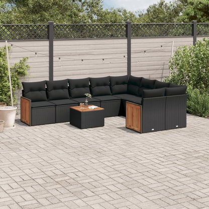 10-tlg. Garten-Sofagarnitur mit Kissen Schwarz Poly Rattan - Pazzar.ch