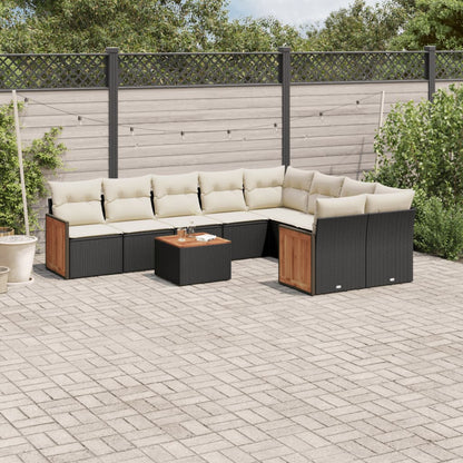 10-tlg. Garten-Sofagarnitur mit Kissen Schwarz Poly Rattan - Pazzar.ch