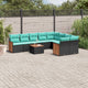 10-teiliges Gartensofa-Set mit Kissen, schwarzes Polyrattan