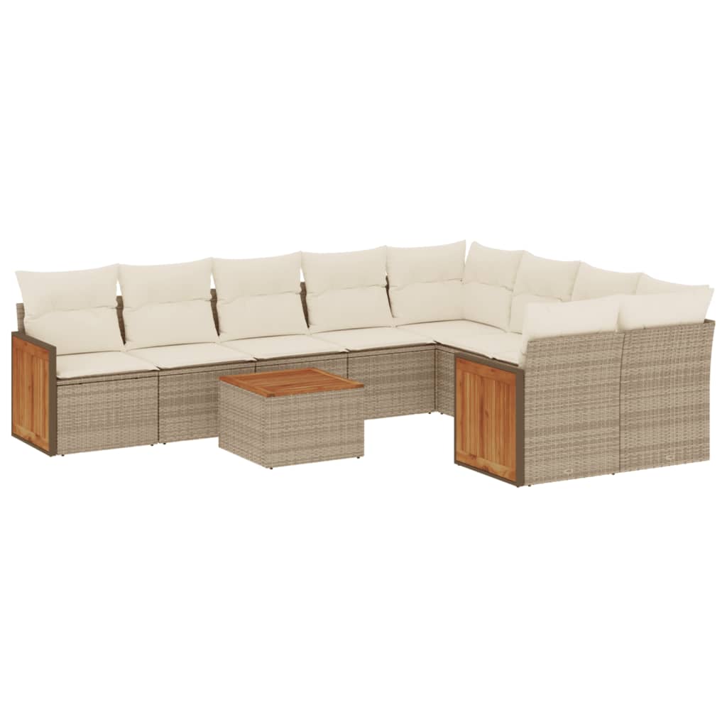 10-tlg. Garten-Sofagarnitur mit Kissen Beige Poly Rattan - Pazzar.ch