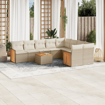 10-tlg. Garten-Sofagarnitur mit Kissen Beige Poly Rattan - Pazzar.ch