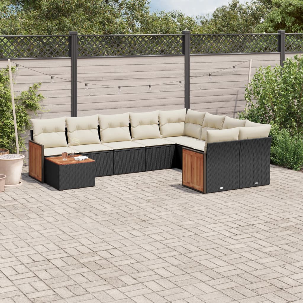 10-tlg. Garten-Sofagarnitur mit Kissen Schwarz Poly Rattan - Pazzar.ch