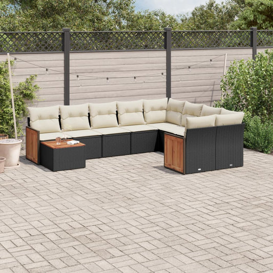 10-tlg. Garten-Sofagarnitur mit Kissen Schwarz Poly Rattan - Pazzar.ch