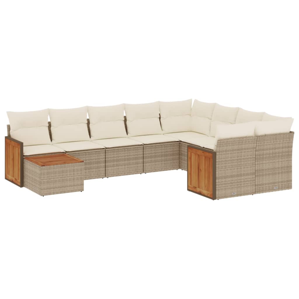 10-tlg. Garten-Sofagarnitur mit Kissen Beige Poly Rattan - Pazzar.ch