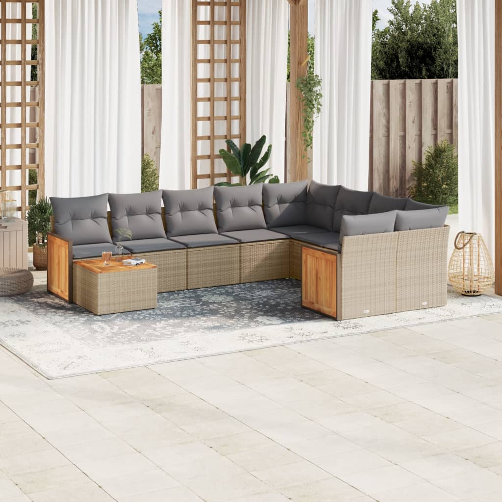 10-tlg. Garten-Sofagarnitur mit Kissen Beige Poly Rattan - Pazzar.ch