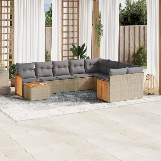 10-tlg. Garten-Sofagarnitur mit Kissen Beige Poly Rattan - Pazzar.ch