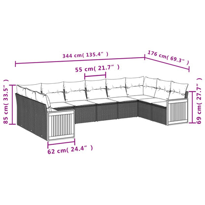 10-tlg. Garten-Sofagarnitur mit Kissen Schwarz Poly Rattan - Pazzar.ch