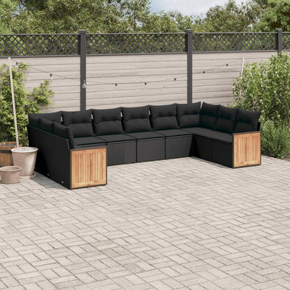 10-tlg. Garten-Sofagarnitur mit Kissen Schwarz Poly Rattan - Pazzar.ch