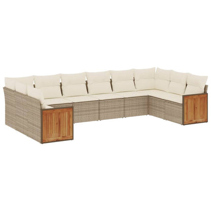 10-tlg. Garten-Sofagarnitur mit Kissen Beige Poly Rattan - Pazzar.ch