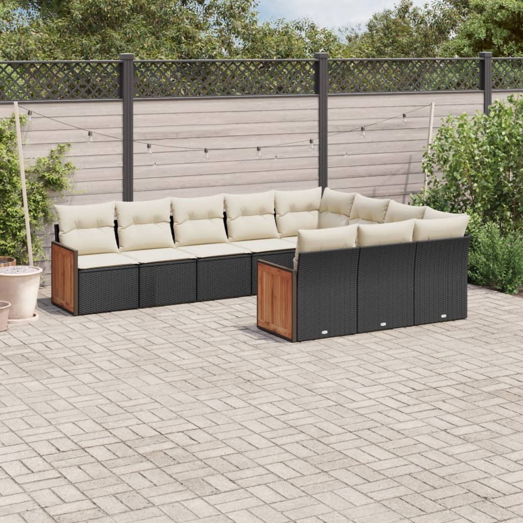 10-tlg. Garten-Sofagarnitur mit Kissen Schwarz Poly Rattan - Pazzar.ch