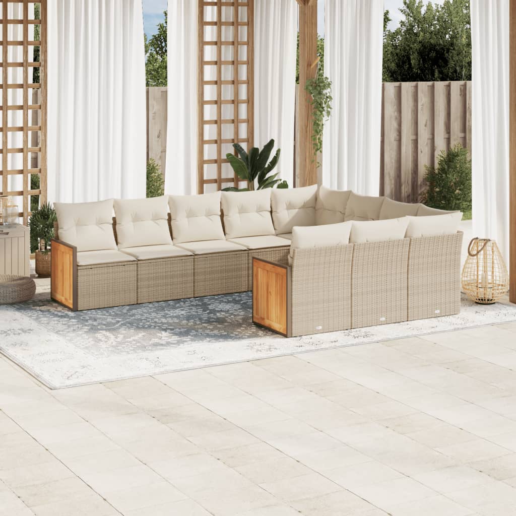 10-tlg. Garten-Sofagarnitur mit Kissen Beige Poly Rattan - Pazzar.ch