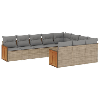 10-tlg. Garten-Sofagarnitur mit Kissen Beige Poly Rattan - Pazzar.ch