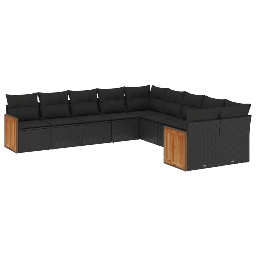 10-tlg. Garten-Sofagarnitur mit Kissen Schwarz Poly Rattan - Pazzar.ch