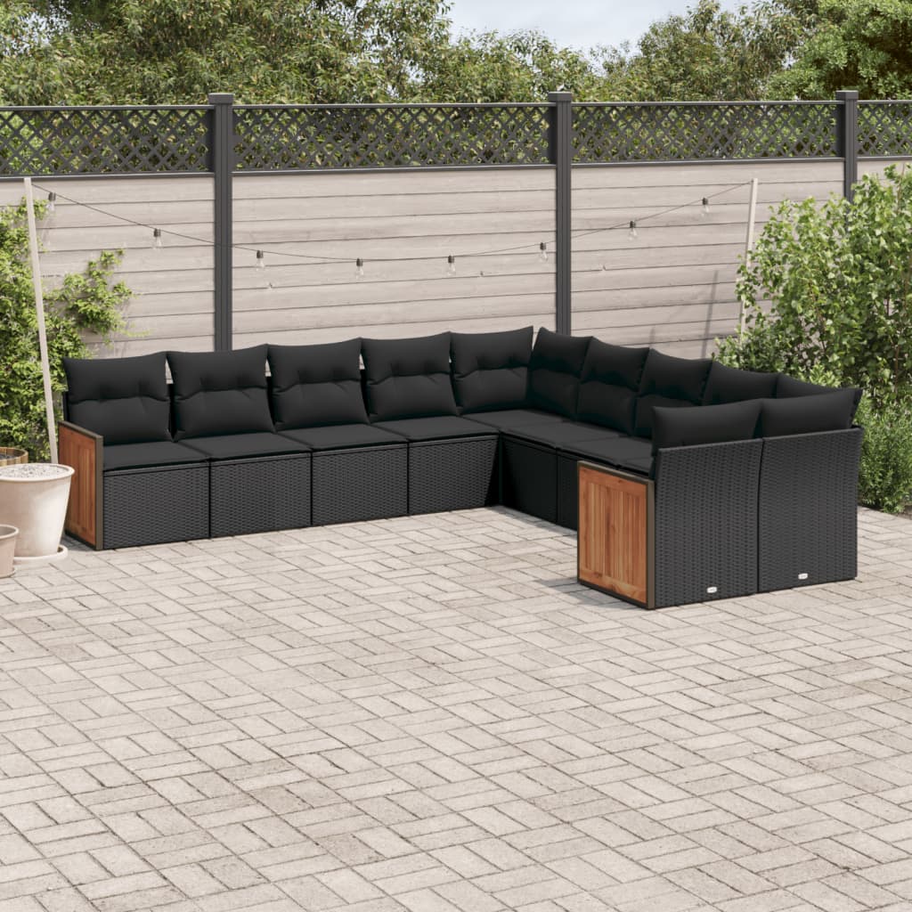 10-tlg. Garten-Sofagarnitur mit Kissen Schwarz Poly Rattan - Pazzar.ch