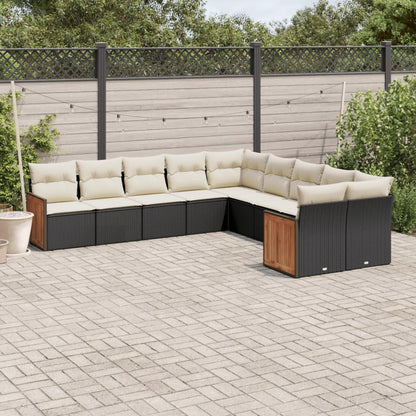 10-tlg. Garten-Sofagarnitur mit Kissen Schwarz Poly Rattan - Pazzar.ch