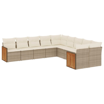 10-tlg. Garten-Sofagarnitur mit Kissen Beige Poly Rattan - Pazzar.ch