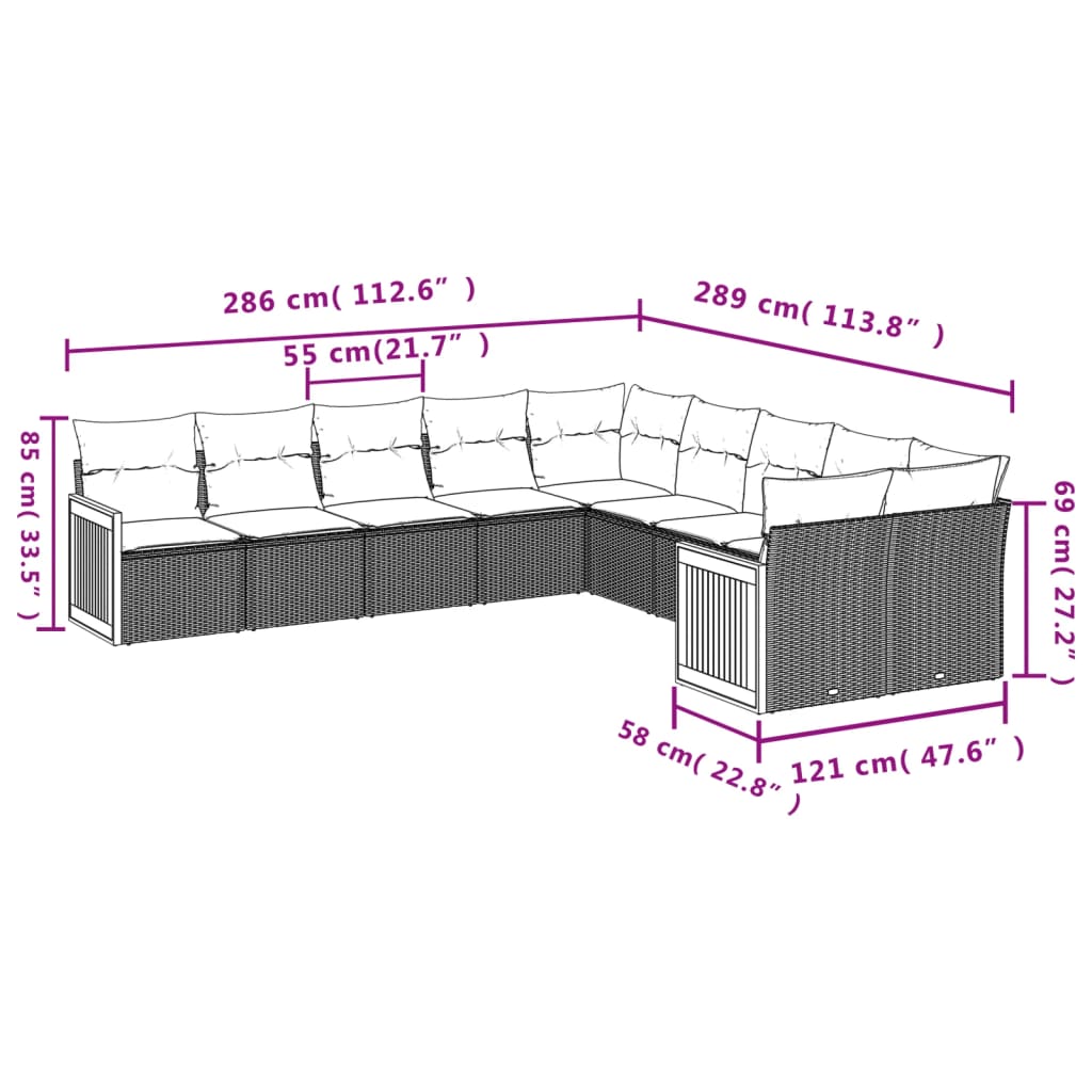 10-tlg. Garten-Sofagarnitur mit Kissen Beige Poly Rattan - Pazzar.ch