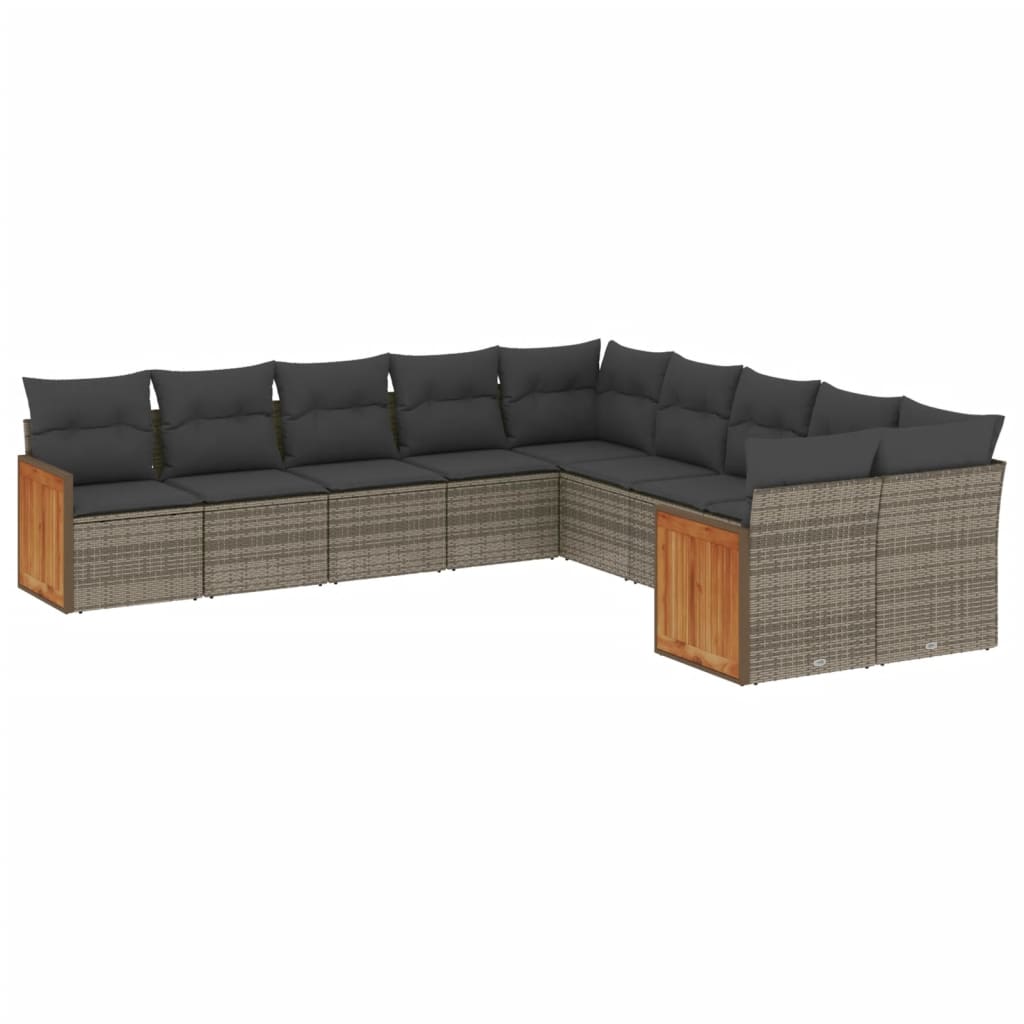 10-tlg. Garten-Sofagarnitur mit Kissen Grau Poly Rattan - Pazzar.ch