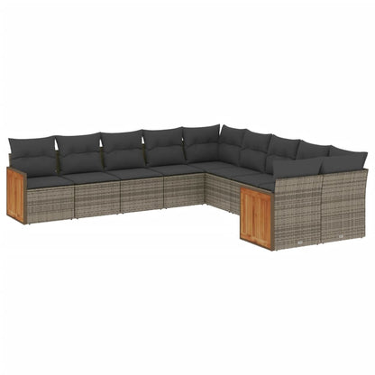 10-tlg. Garten-Sofagarnitur mit Kissen Grau Poly Rattan - Pazzar.ch