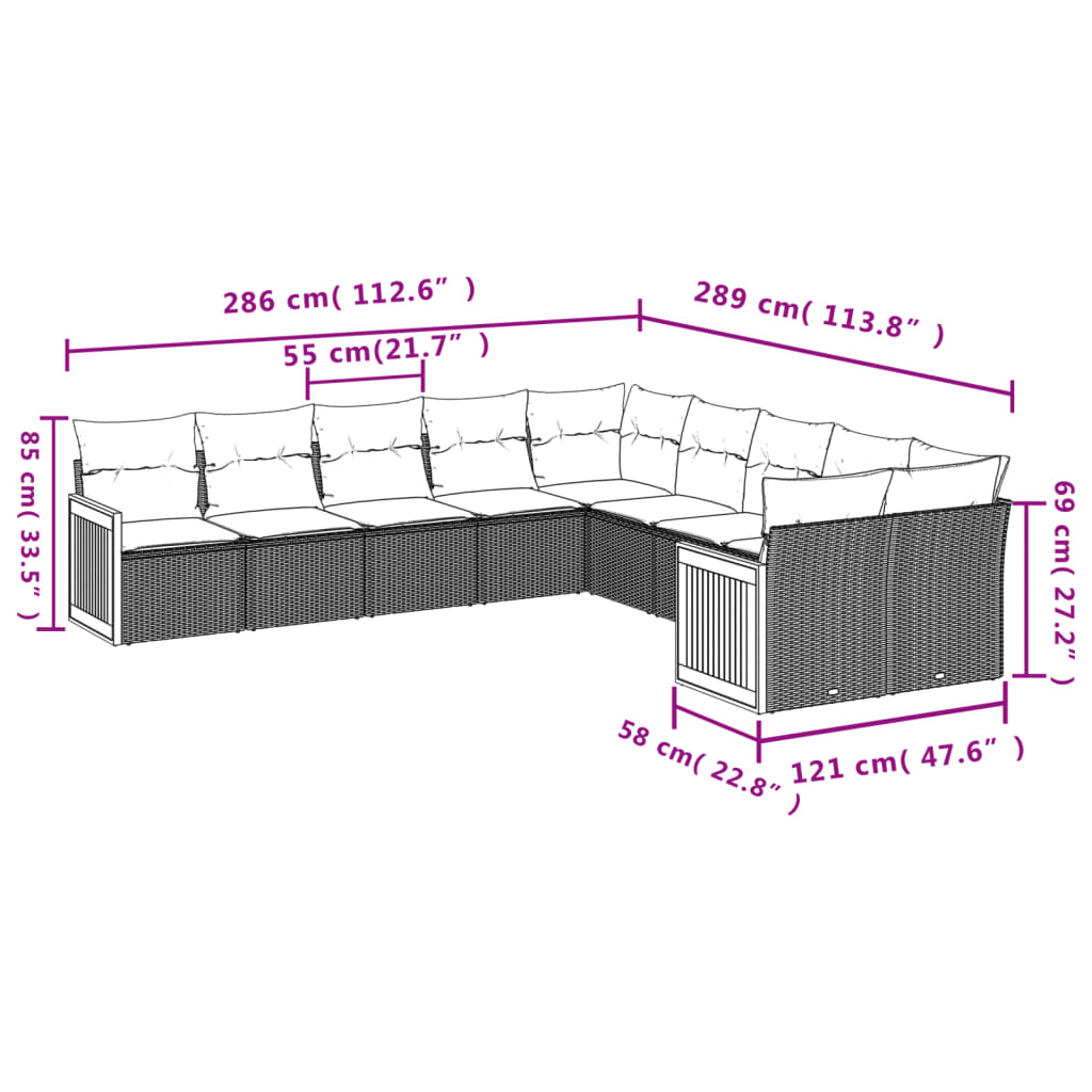 10-tlg. Garten-Sofagarnitur mit Kissen Grau Poly Rattan - Pazzar.ch