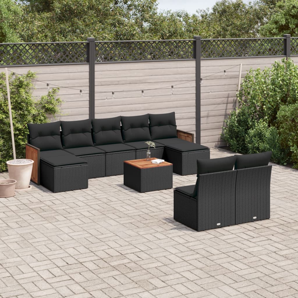 10-tlg. Garten-Sofagarnitur mit Kissen Schwarz Poly Rattan - Pazzar.ch