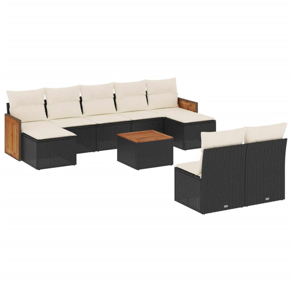 10-tlg. Garten-Sofagarnitur mit Kissen Schwarz Poly Rattan - Pazzar.ch