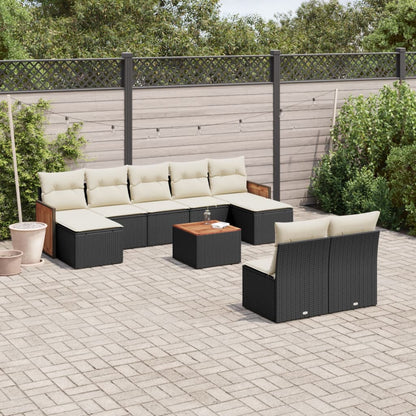 10-tlg. Garten-Sofagarnitur mit Kissen Schwarz Poly Rattan - Pazzar.ch