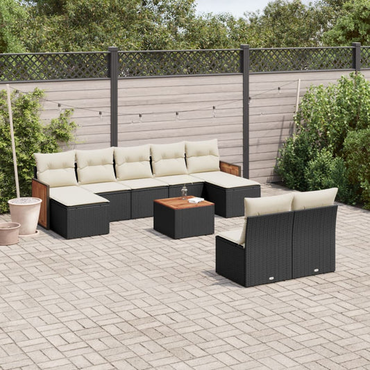 10-tlg. Garten-Sofagarnitur mit Kissen Schwarz Poly Rattan - Pazzar.ch