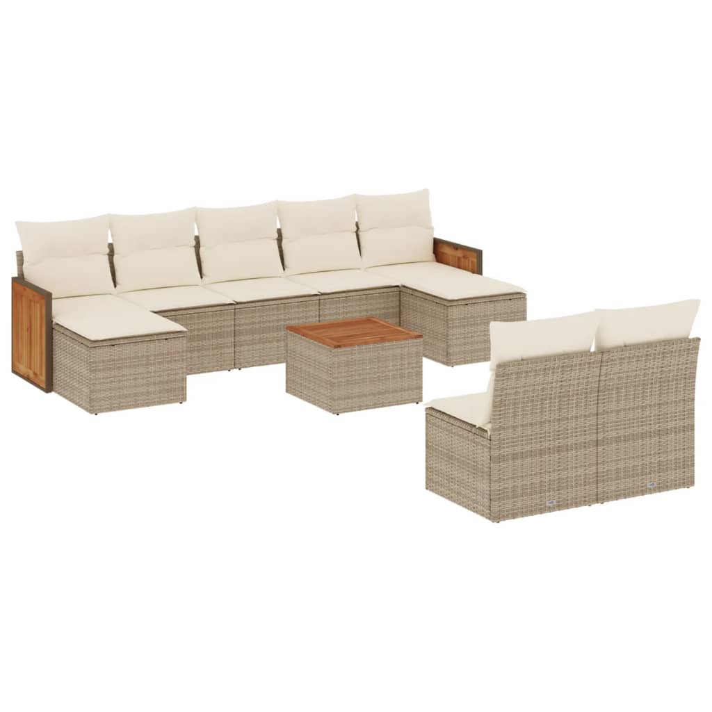 10-tlg. Garten-Sofagarnitur mit Kissen Beige Poly Rattan - Pazzar.ch