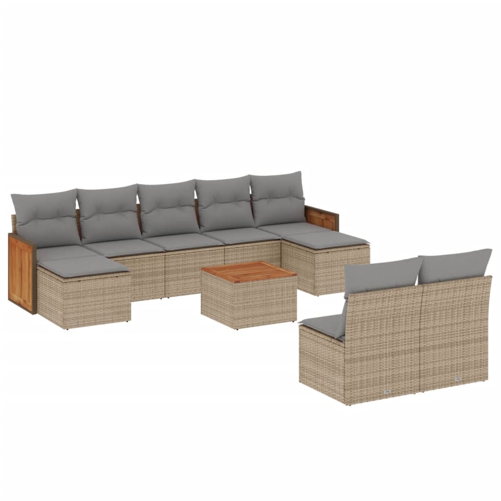 10-tlg. Garten-Sofagarnitur mit Kissen Beige Poly Rattan - Pazzar.ch