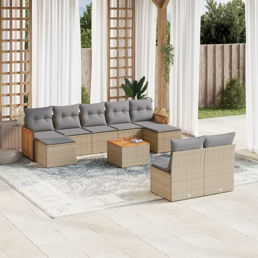 10-tlg. Garten-Sofagarnitur mit Kissen Beige Poly Rattan - Pazzar.ch