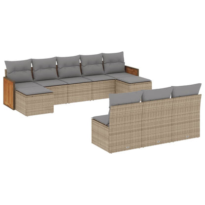 10-tlg. Garten-Sofagarnitur mit Kissen Beige Poly Rattan - Pazzar.ch