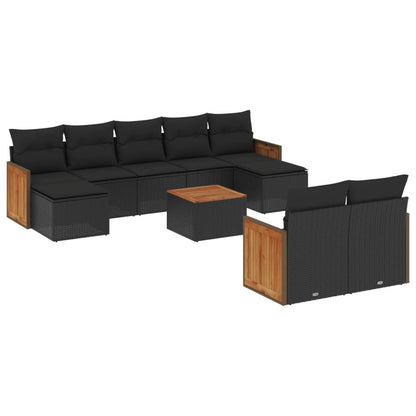 10-tlg. Garten-Sofagarnitur mit Kissen Schwarz Poly Rattan - Pazzar.ch