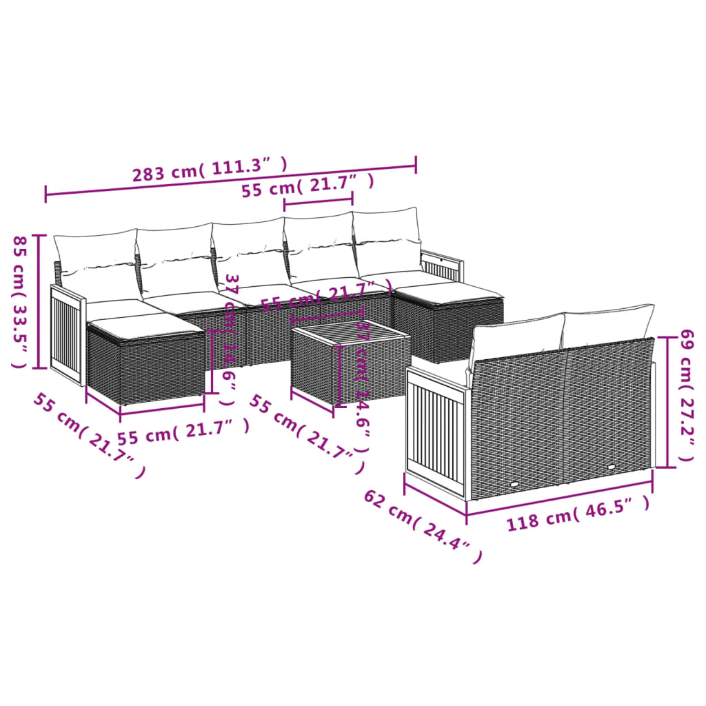 10-tlg. Garten-Sofagarnitur mit Kissen Schwarz Poly Rattan - Pazzar.ch