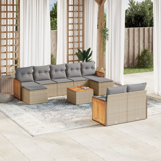 10-tlg. Garten-Sofagarnitur mit Kissen Beige Poly Rattan - Pazzar.ch