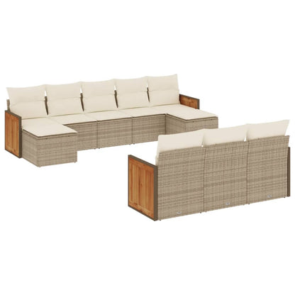 10-tlg. Garten-Sofagarnitur mit Kissen Beige Poly Rattan - Pazzar.ch