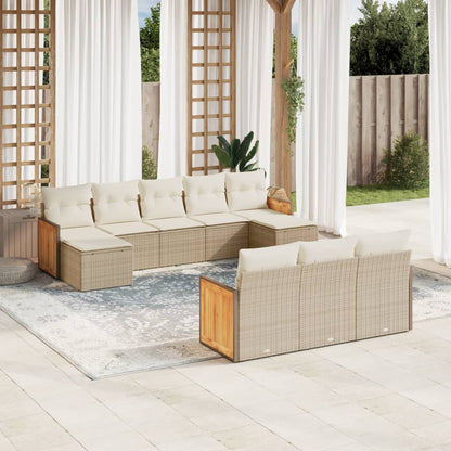 10-tlg. Garten-Sofagarnitur mit Kissen Beige Poly Rattan - Pazzar.ch