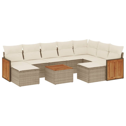 10-tlg. Garten-Sofagarnitur mit Kissen Beige Poly Rattan - Pazzar.ch