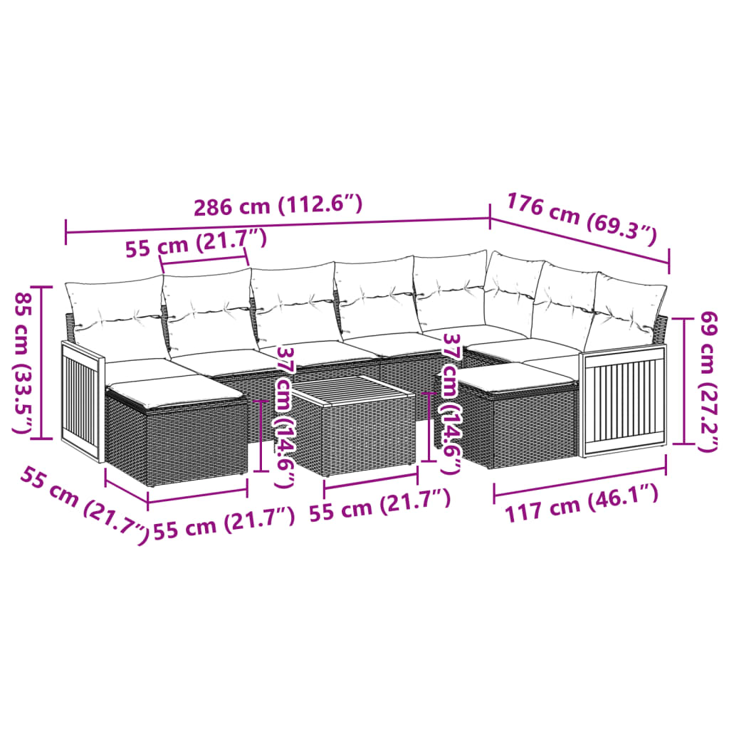 10-tlg. Garten-Sofagarnitur mit Kissen Grau Poly Rattan - Pazzar.ch