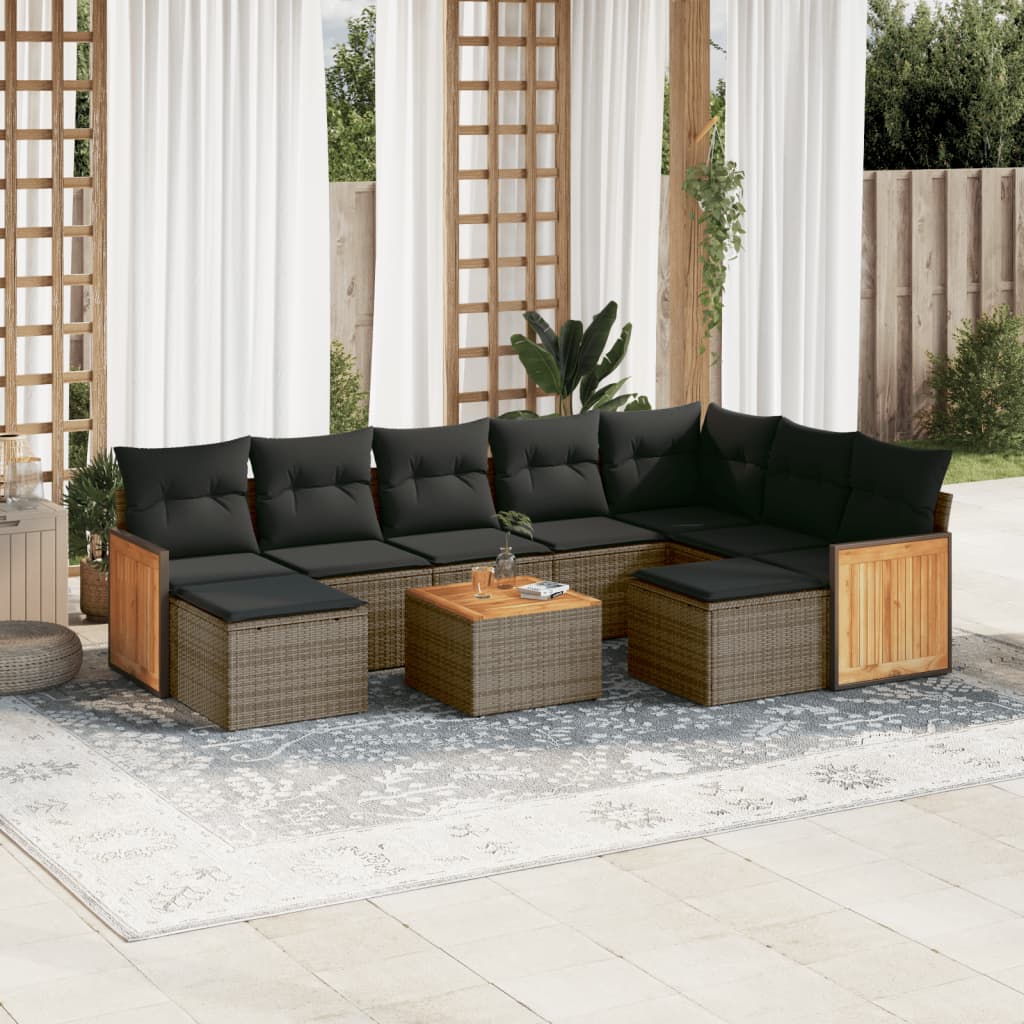 10-tlg. Garten-Sofagarnitur mit Kissen Grau Poly Rattan - Pazzar.ch