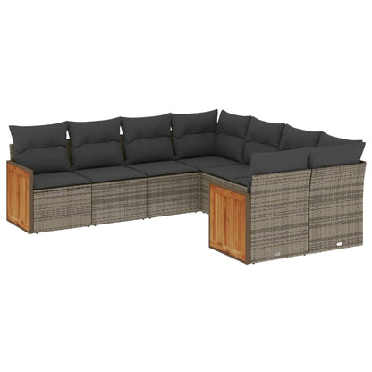 8-tlg. Garten-Sofagarnitur mit Kissen Grau Poly Rattan - Pazzar.ch