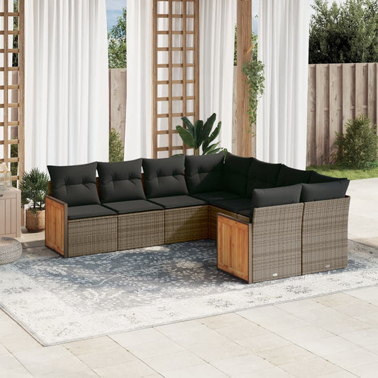 8-tlg. Garten-Sofagarnitur mit Kissen Grau Poly Rattan - Pazzar.ch
