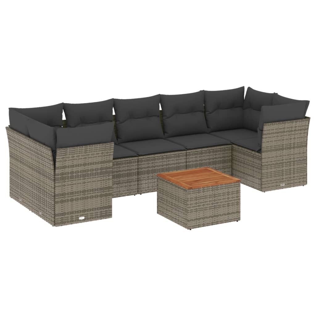 8-tlg. Garten-Sofagarnitur mit Kissen Grau Poly Rattan - Pazzar.ch